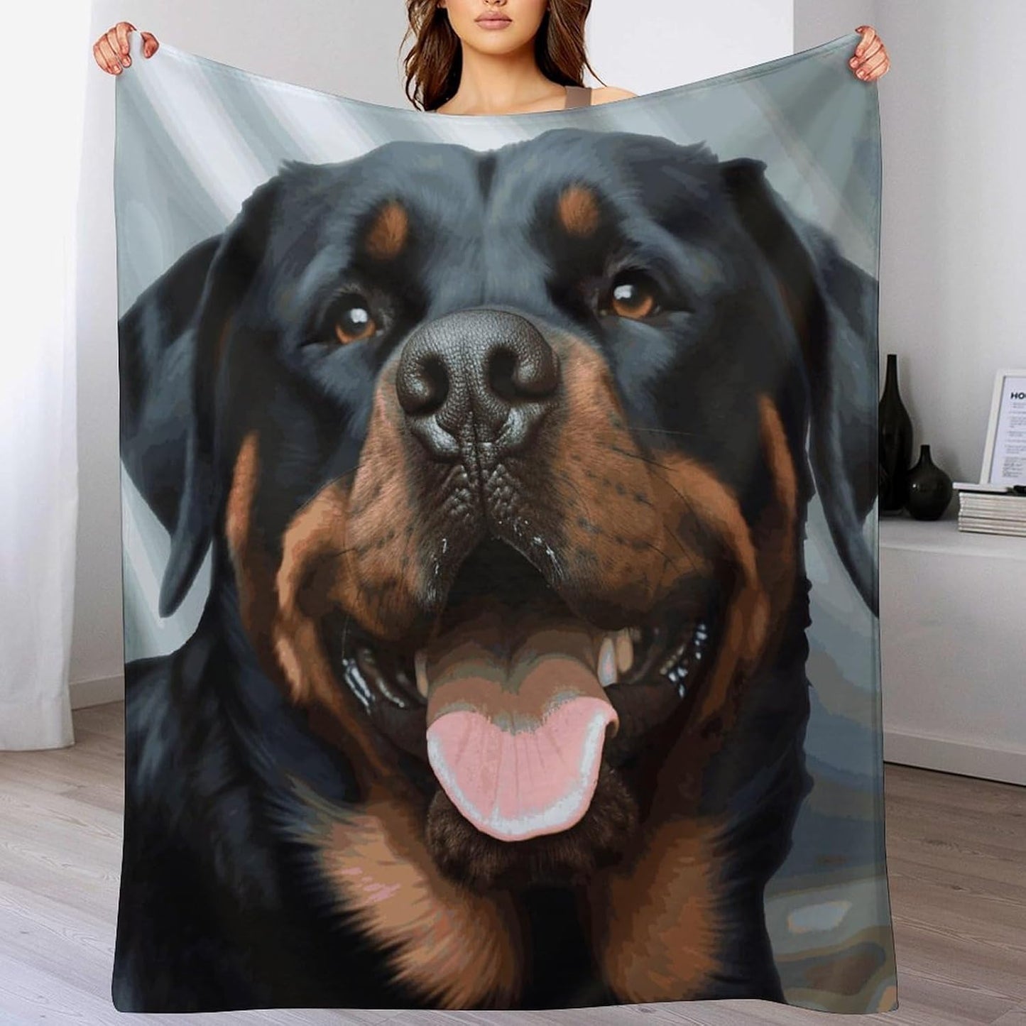 Rottweiler Dogs Tongue Head Blanket Super Soft Lightweight Throw Blanket Cute Cozy Warm Bed Blanket Decorative Fuzzy Blanket All-Season Home Decor Gift for Sofa Couch Living Room 50"*60"（130 * 150cm）
