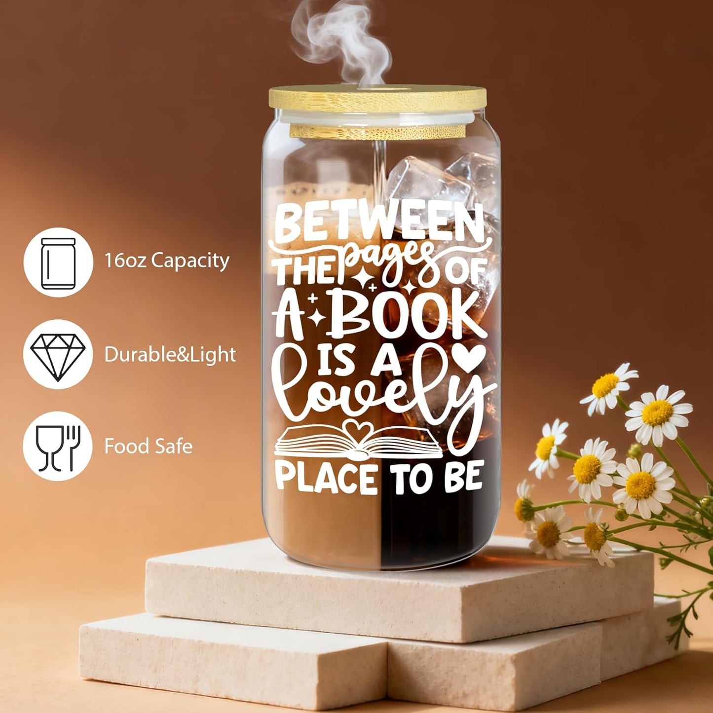 6 Pcs Book Club Cups Gifts Set for Women Bulk Book Lovers Bookish Librarian Reader Party Glasses With Lids Straws 16 Oz Can Shape Coffee Mason Jars Thank You Appreciation