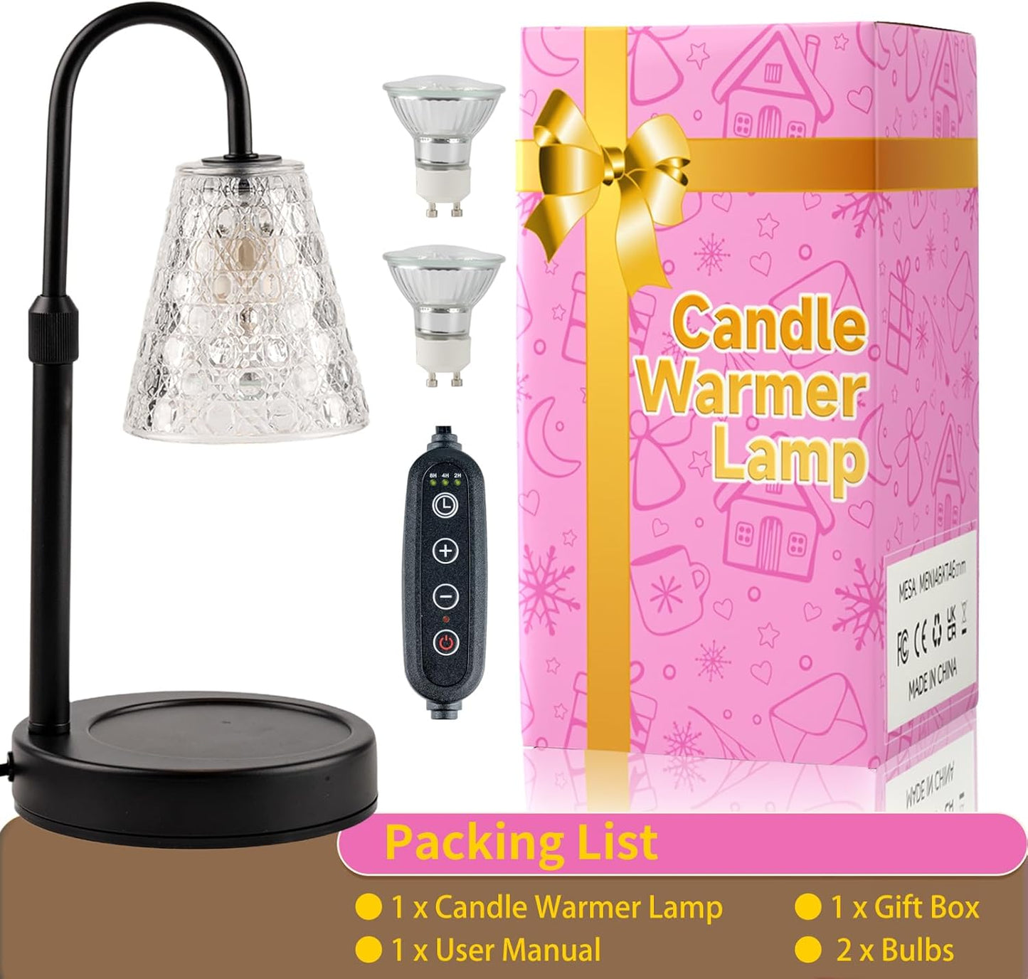 Candle Warmer Lamp with Timer Dimmable, Birthday Gifts for Her Women Mom, House Warming Gifts New Home Decor, Wax Melt Warmer with 2 Bulbs