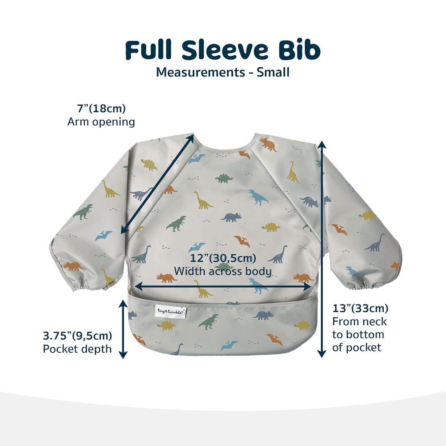 Tiny Twinkle Long Sleeve Bib for Babies & Toddlers | Waterproof Smock Bib for Eating | Machine Washable & Mess-Proof Feeding Essentials | Newborn Shower Gift (Dinosaur, 6–24M)