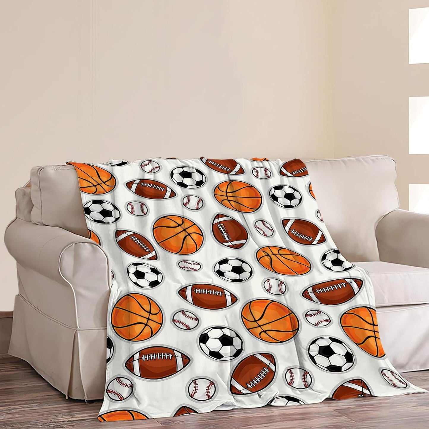 Sports Decor Ball Blanket Basketball Baseball Football Soccer Throw Blanket Warm Cozy Fleece Sports Gifts Blanket for Boys Girls Kids Teens Fans 50"X60"