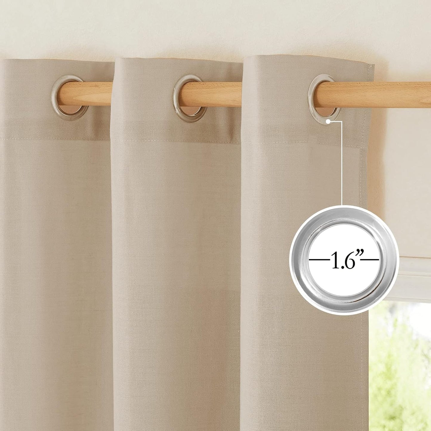 NICETOWN Linen Flax Semi Sheer Curtains 92" Length, Grommet Window Treatments Privacy Added with Light Penetration Vertical Drapes for Loft/Home Office, Taupe, W55 x L92, 2 Panels