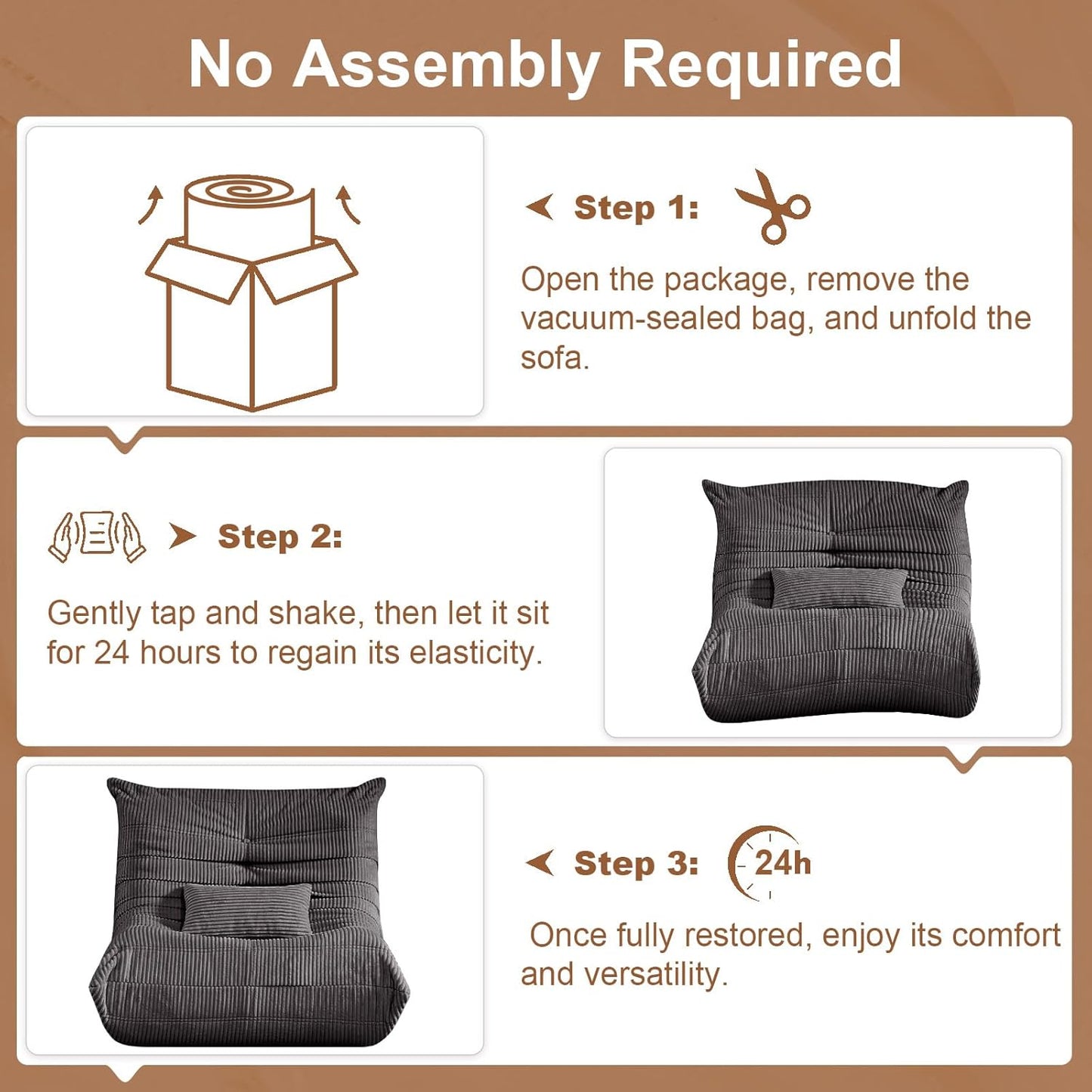Bean Bag Chair for Adults - Large Bean Bag Chairs with Lumbar Pillow, Oversized Corduroy Memory Foam Boneless Chair with High-Rebound, Lazy Floor Sofa for Reading Gaming Living Room Bedroom, Grey