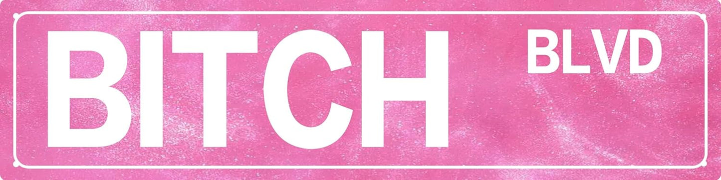 Retro Girl Pink Tin Metal Sign Bitch Blvd Bold Statement Wall Decor for Home Vintage Bar or Dorm Unique Gift Idea for Friends 4x16 in