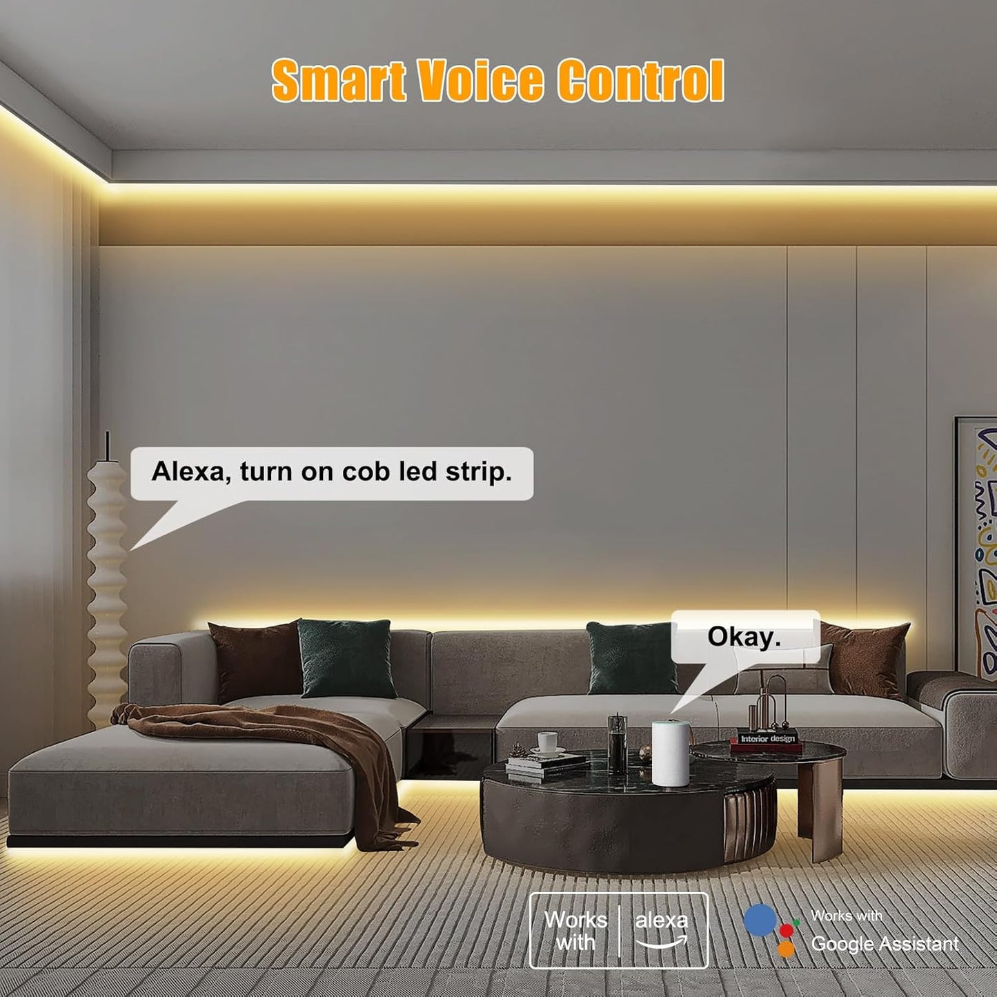 16.4ft Tunable White Smart COB Led Strip Light Kit, CCT 2700K-6500K Bright COB Led Tape Light Compatible with Alexa and Google, Dimmable Indoor COB Led Ribbon for Kitchen Cabinet, Room, TV