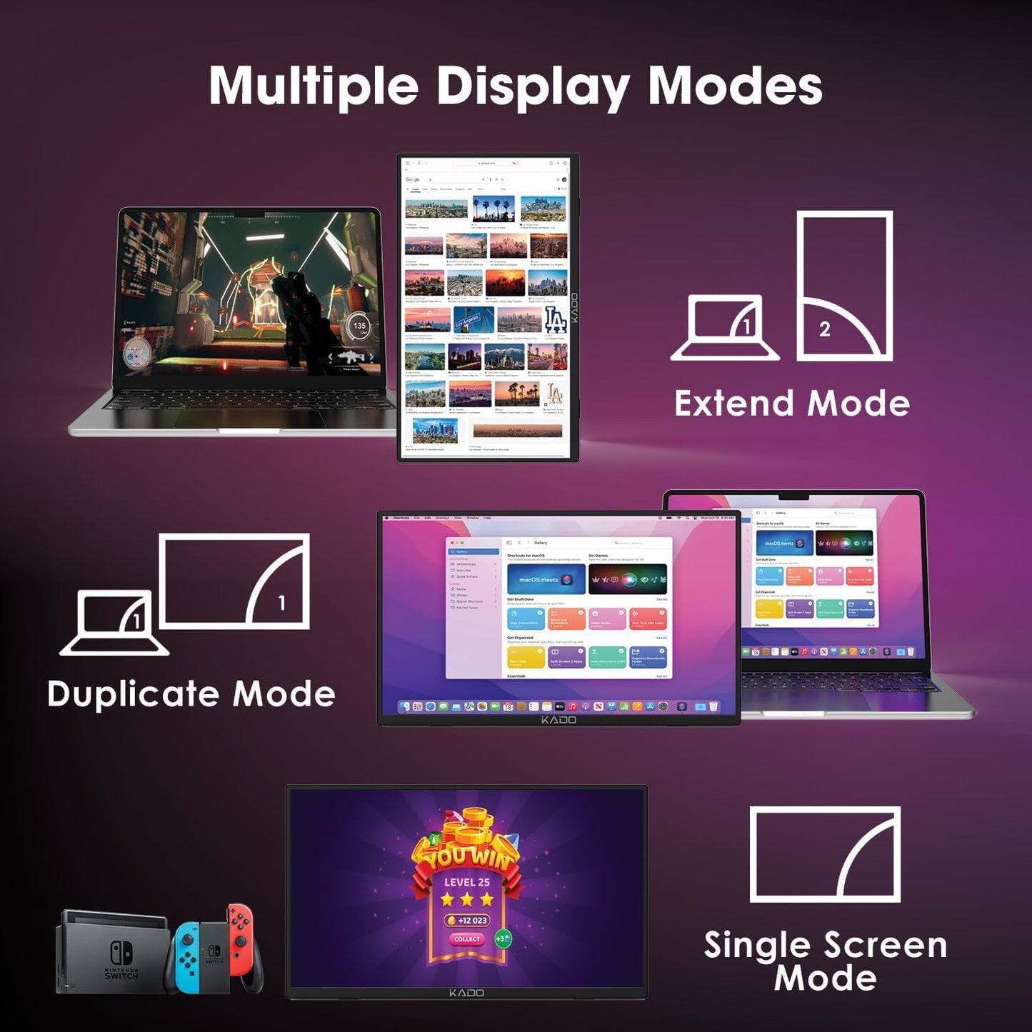 Kado Portable Monitor 15.6-Inch FHD 1080p, 45W Reverse Charging USB-C mini-HDMI Gaming Monitor IPS Display Built-in Speakers, Second Display 180° Kickstand for Laptop PC Phone Mac Xbox PS4/PS5 Switch