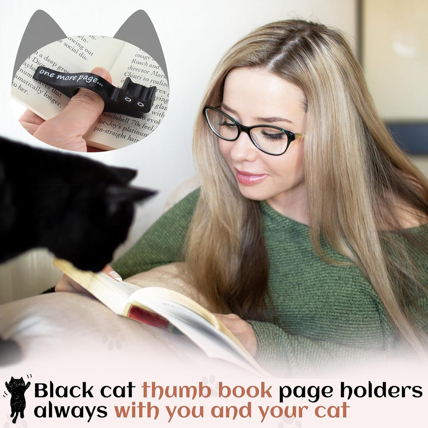 4 Pack Cat Book Page Holder Black Thumb Page Holder for Reading Bookmark Reading Accessories for Bookworms & Literary Gifts Women Teachers Students Readers
