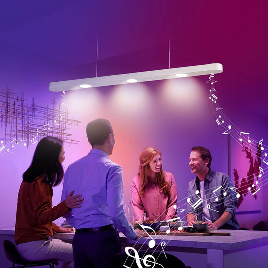 39” Smart Pendant Light with Bluetooth Speakers, 50W 2500 Lumens Dimmable Spotlight Kitchen Island Light with RGB Color Background Ambient Lighting for Dining Living Room Office (Gold)