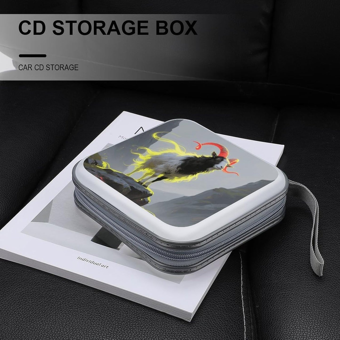 Standing Glowing Goat CD Case Portable Zipper CD Case 40 Capacity Hard Plastic DVD Cases Holder Large Storage Disc Wallet Bag for Car Home Travel DVD Collection Bag