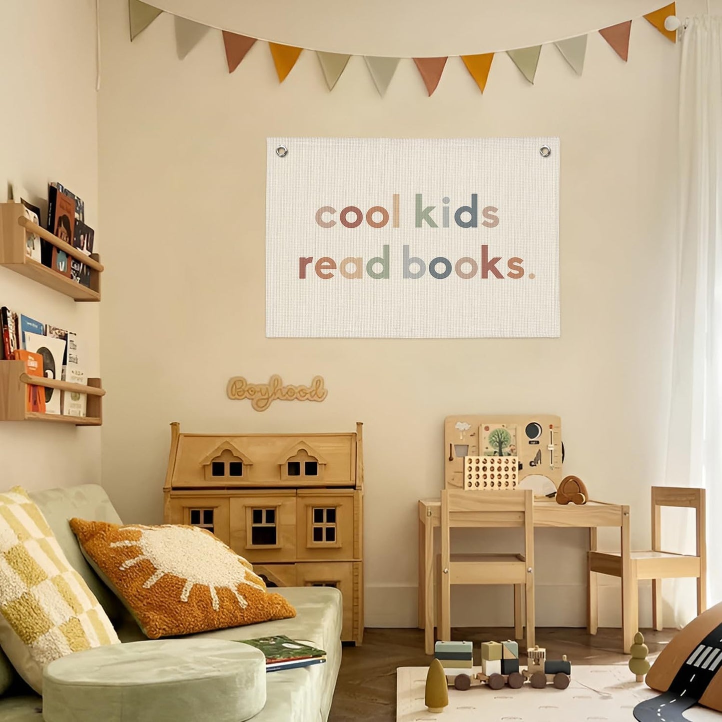 Reading Corner Decor for Classroom, Cool Kids Read Books Linen Canvas Banner, Playroom Read Sign Wall Hanging Flag Decor for Reading Corner Nook 20x30 Inch (Boho)