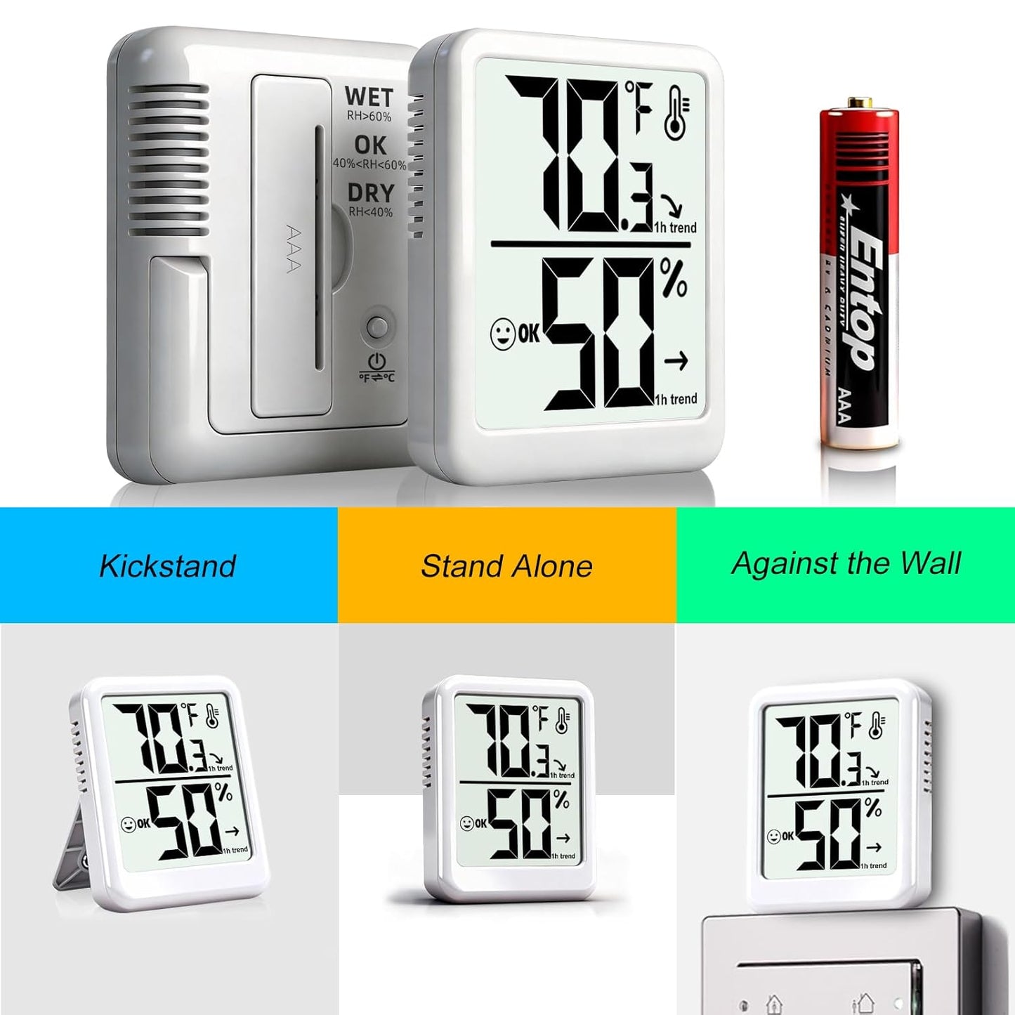 Room Thermometer Indoor Hygrometer Humidity Meter Gauge Digital Temperature and Humidity Sensor Monitor for Home Office House Pets Plants - AAA Battery Included
