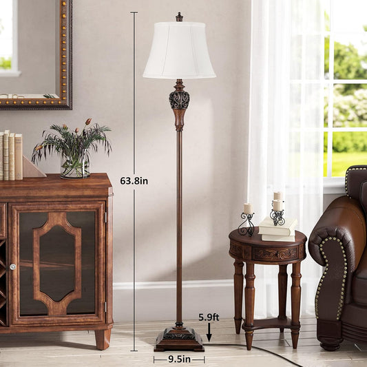 Sucolite Vintage Floor Lamp for Living Room, Traditional Farmhouse Tall Standing Lamp, Mid-Century Antique Pole Lamp for Bedroom Reading with White Fabric Shade, Rustic Bright Lighting Home Decor