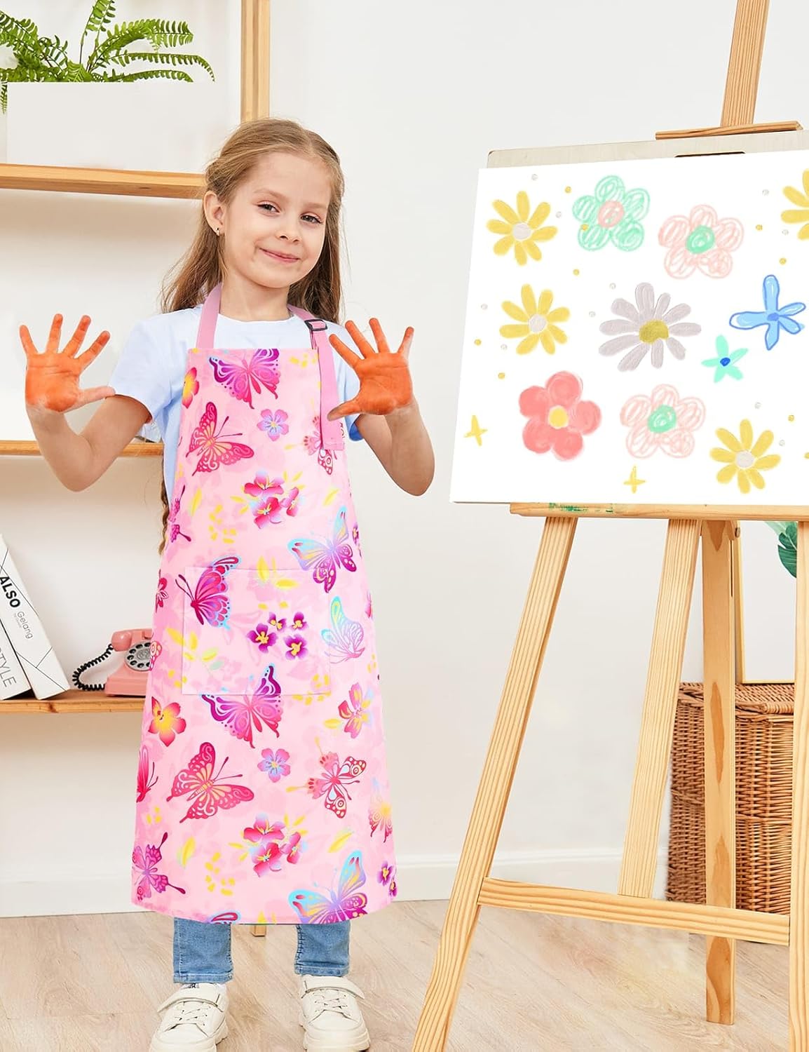 WERNNSAI Kids Art Aprons for Cooking, Painting Apron Art Smock for Girls Boys