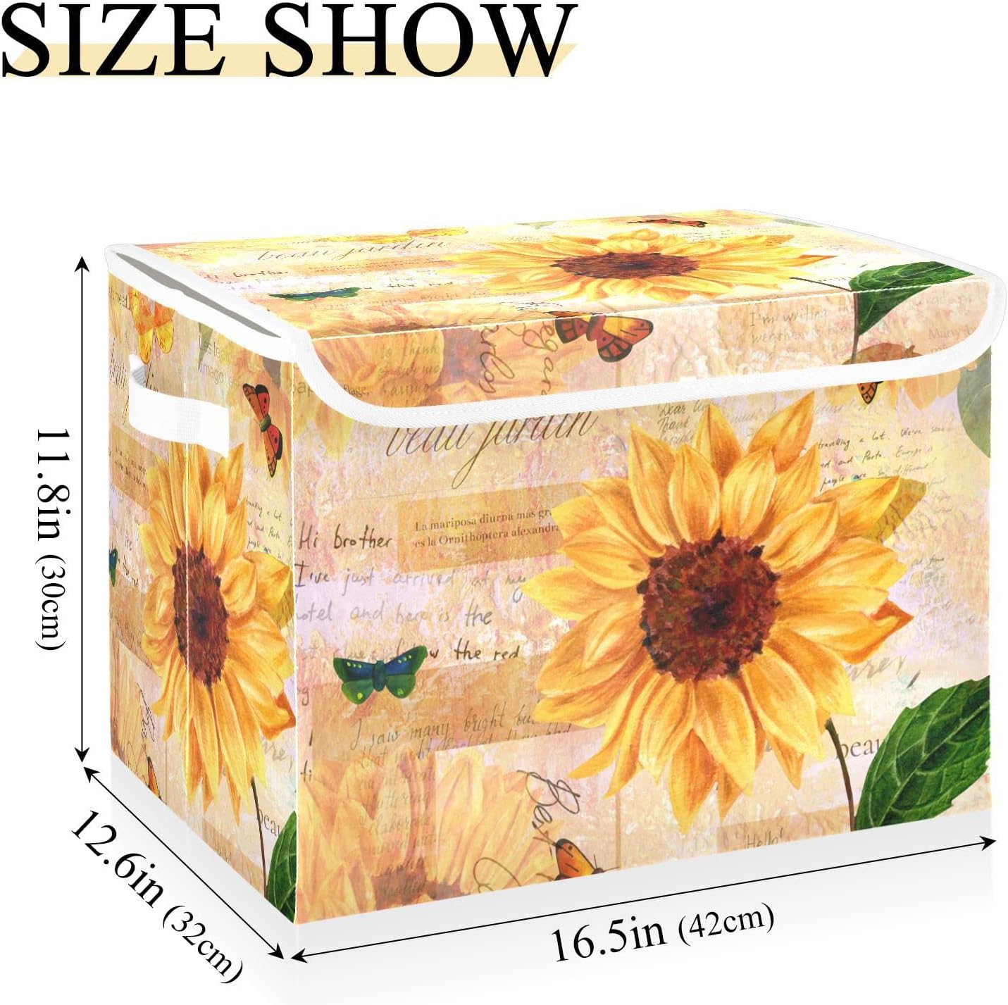SUABO Vintage Sunflower and Butterfly Storage Bin with Lid Large Oxford Cloth Storage Boxes Foldable Home Cube Baskets Closet Organizers for Nursery Bedroom Office