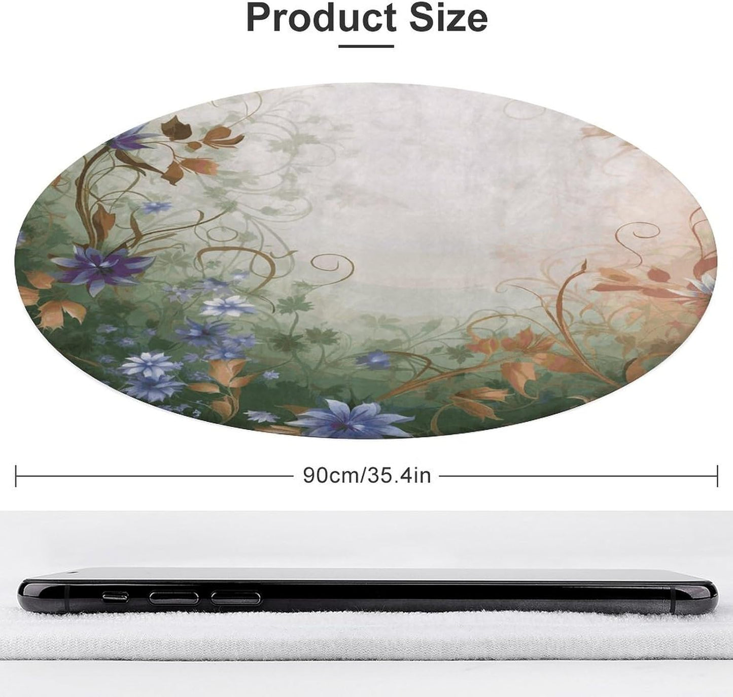 Floral Swirls Ivy Circle Rug Retro Luxury Coral Velvet Floor Mat Non Slip Soft Indoor Floor Carpet Comfy Thickened Area Rugs Modern Aesthetic Minimalist Carpets for Home Decor