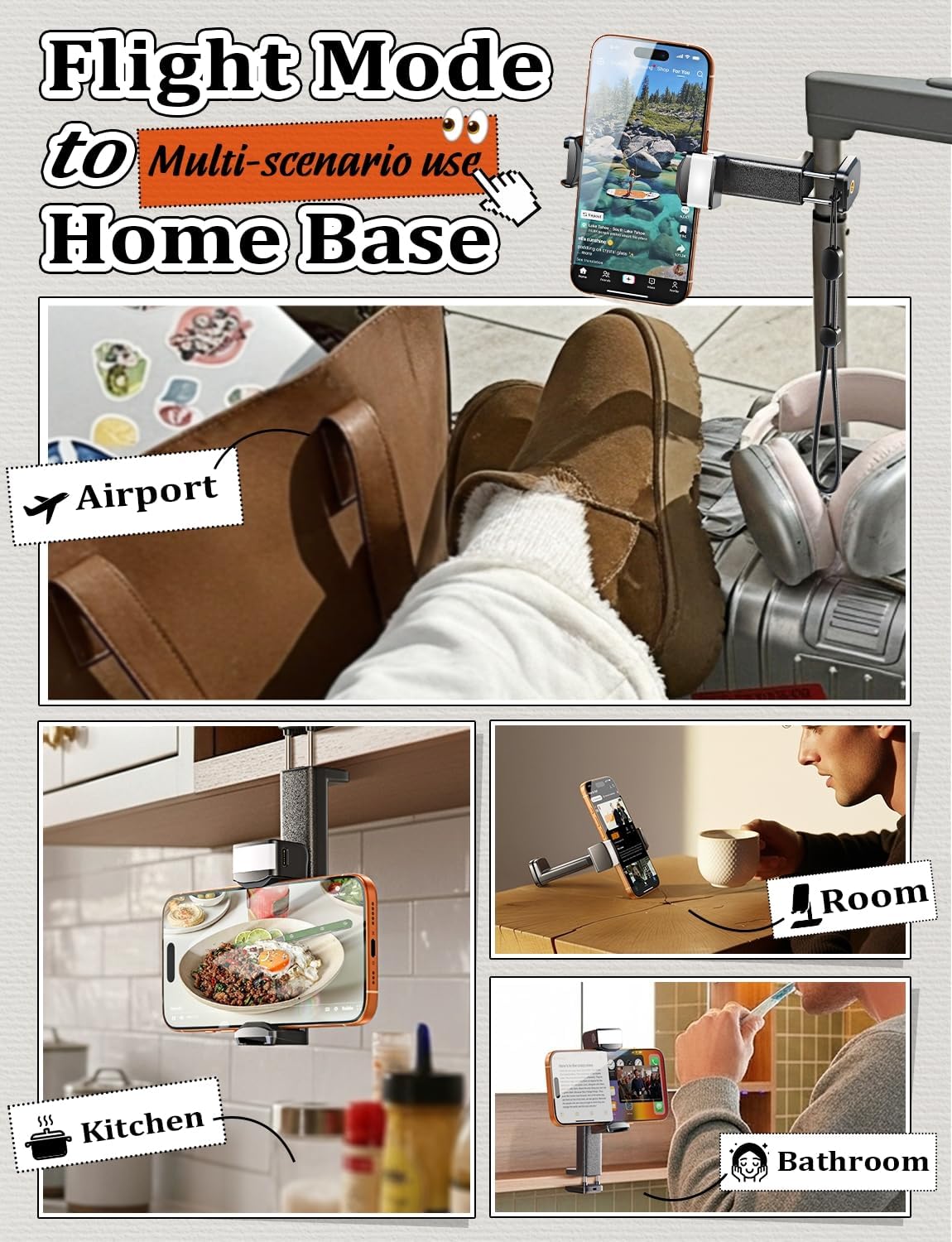 LISEN Airplane Travel Essentials (LED) Phone Stand Holder for Desk Cruise Ship Essentials 2026 Mount Airplane Gadgets Women Men Long Flight Accessories Photographic Lighting Flash Tubes Kids Gifts