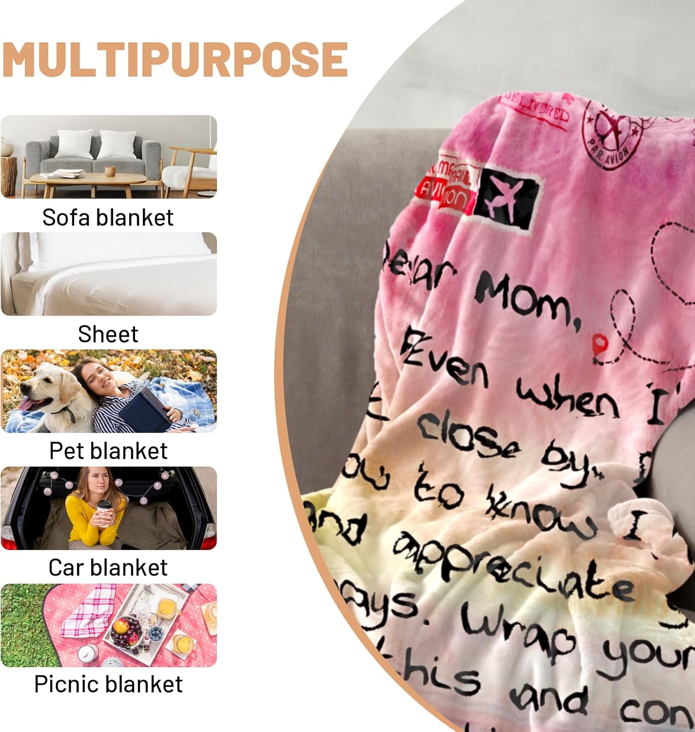 Gifts for Mom, Warm Mom Blanket for Mothers Day, Soft & Light Weight, Mother Gifts from Daughters, Stylish Flannel Throw Blankets for Christmas Thanksgiving Day (50" x 60")