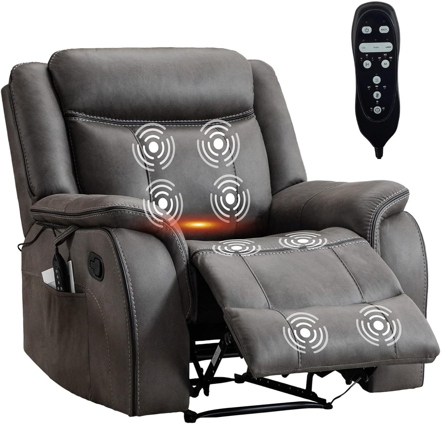 Massage Recliner Chair with Heat 39" Wide Manual Reclining Ergonomic Lounge Chairs Overstuffed Wall Hugger Recliners for Living Room Bedroom Meeting(Black)