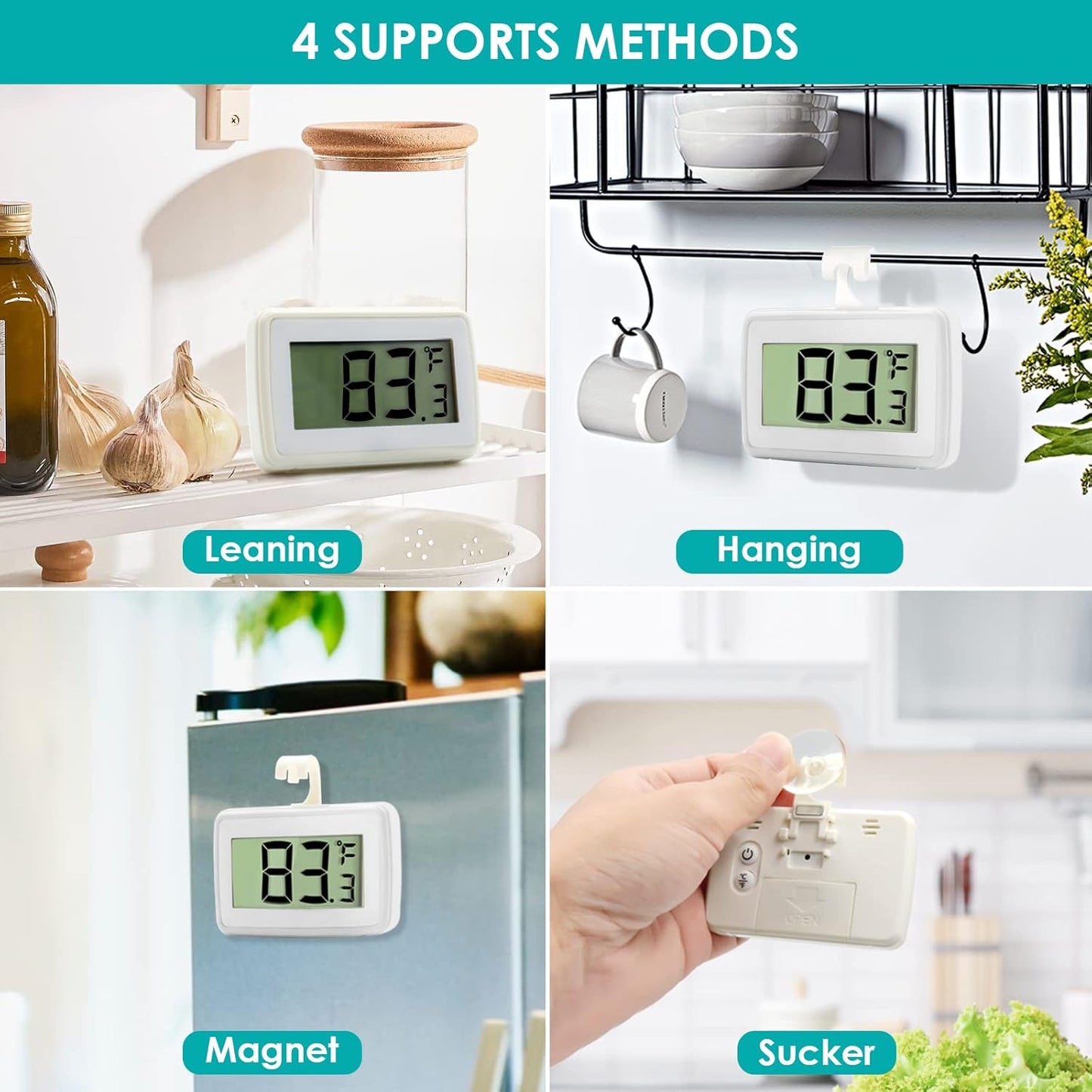 4 Pack Digital Refrigerator Thermometer, Waterproof Freezer Room Thermometer,High Precision Fridge Alarm Thermometer with Hook for Kitchen Home, °C/°F Convertible