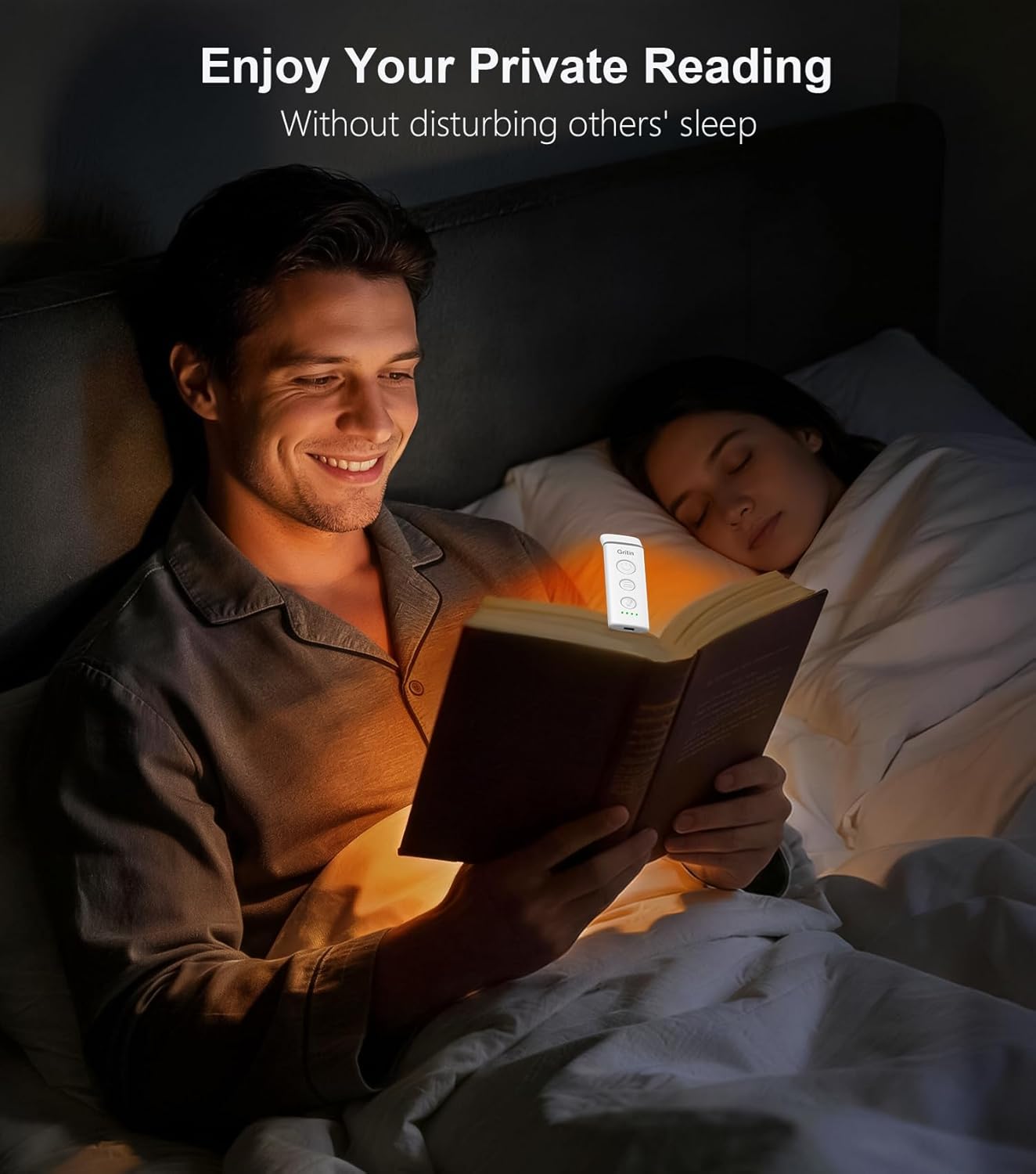 Gritin Book Light Rechargeable, Eye Caring 3-Color & 5-Brightness Clip on LED Reading Light for Books in Bed- Stepless Dimming, Long Lasting, Compact Size Flexible Book Lamp for Bookworms