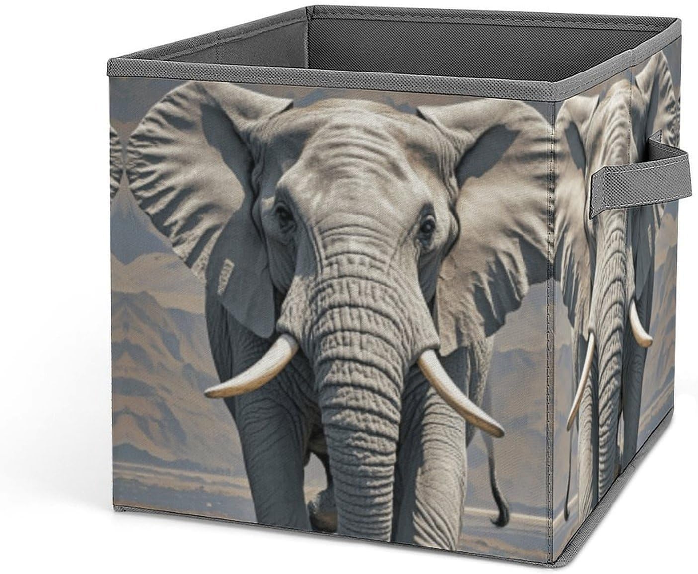 Elephant Pattern Storage Bins with Handles Fashion Large Storage Cubes Sturdy Foldable Storage Boxes Space-Saving Storage Baskets for Home Office Clothes Closet Organizers