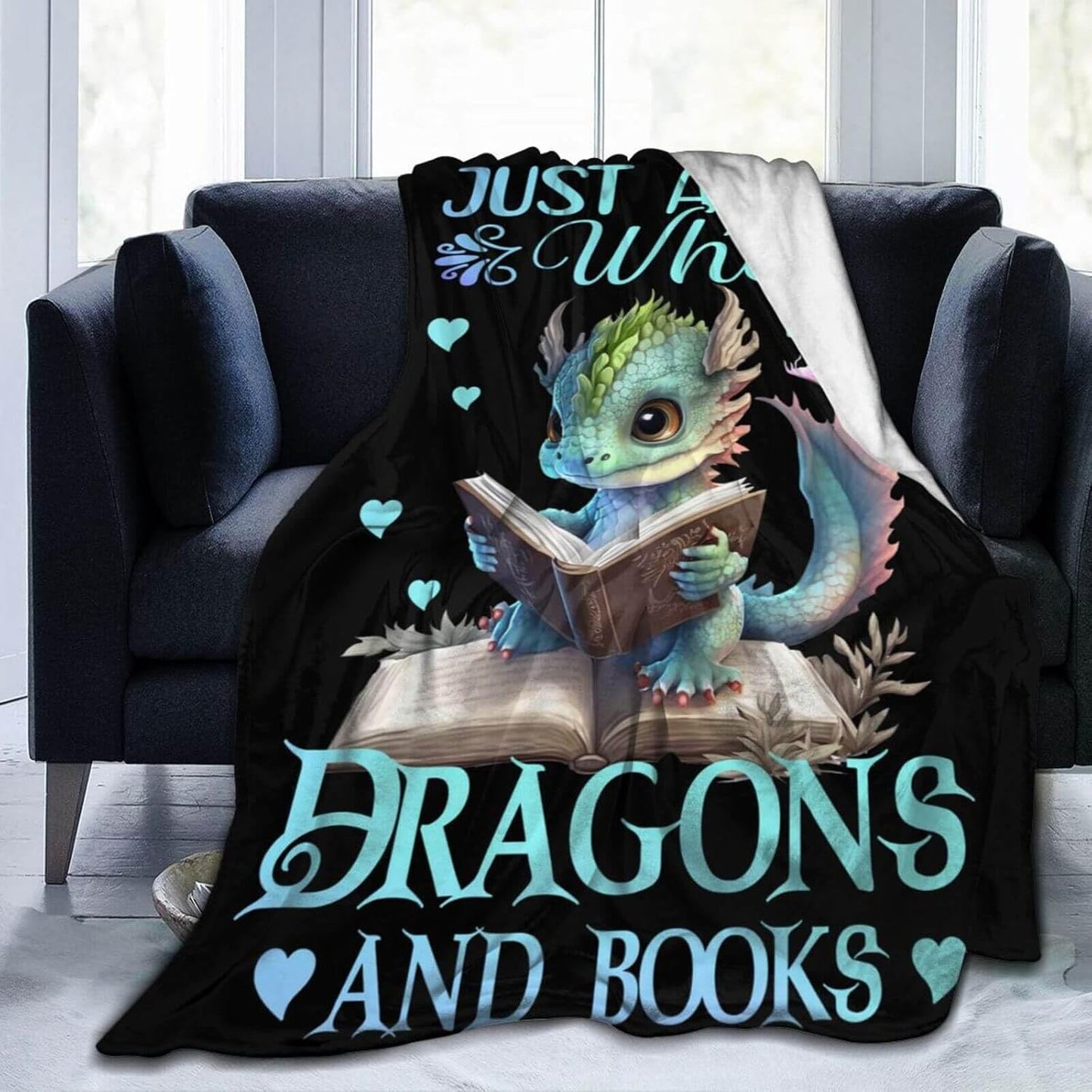 Dragon Blanket for Women Men, Cute Dragon Themed Design Printed Throw Blankets for Teens Adults Lap, Chair Sofa, Warm Soft Cozy Blanket, 50"x 60"