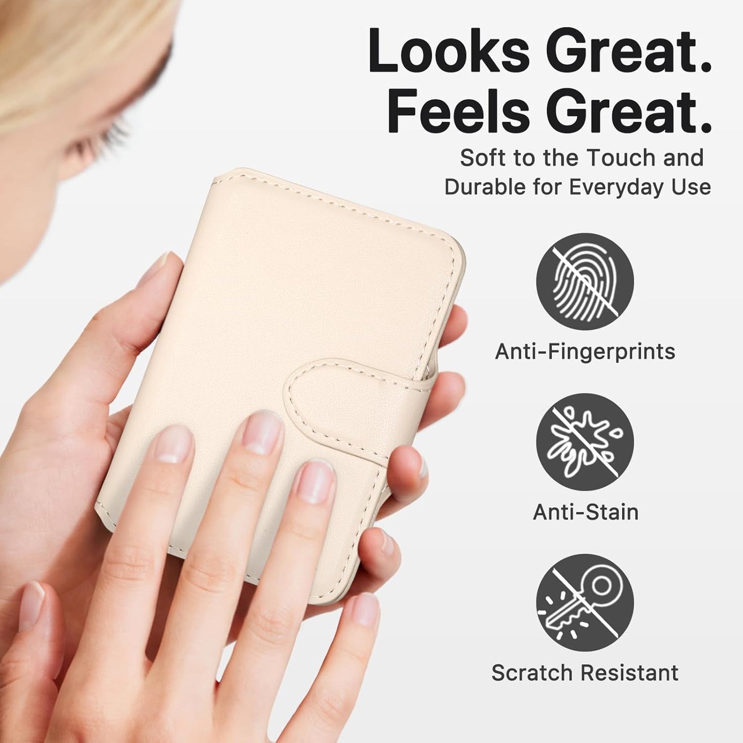 for MagSafe Wallet, Magnetic Phone Wallet RFID Blocking, Slim 5-8 Card Holder with Cash Slot & Clear ID Window, Minimalist Mag Safe Wallets for iPhone 17/16/15/14/13/12 Series, Oatmeal Beige