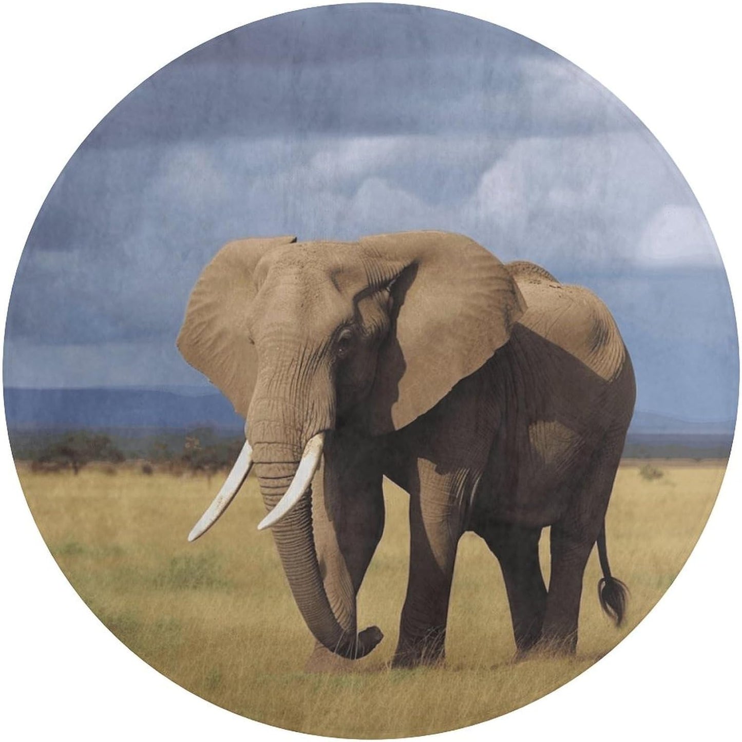 Africa Grassland Elephant Circle Rug Retro Luxury Coral Velvet Floor Mat Non Slip Soft Indoor Floor Carpet Comfy Thickened Area Rugs Modern Aesthetic Minimalist Carpets for Home Decor