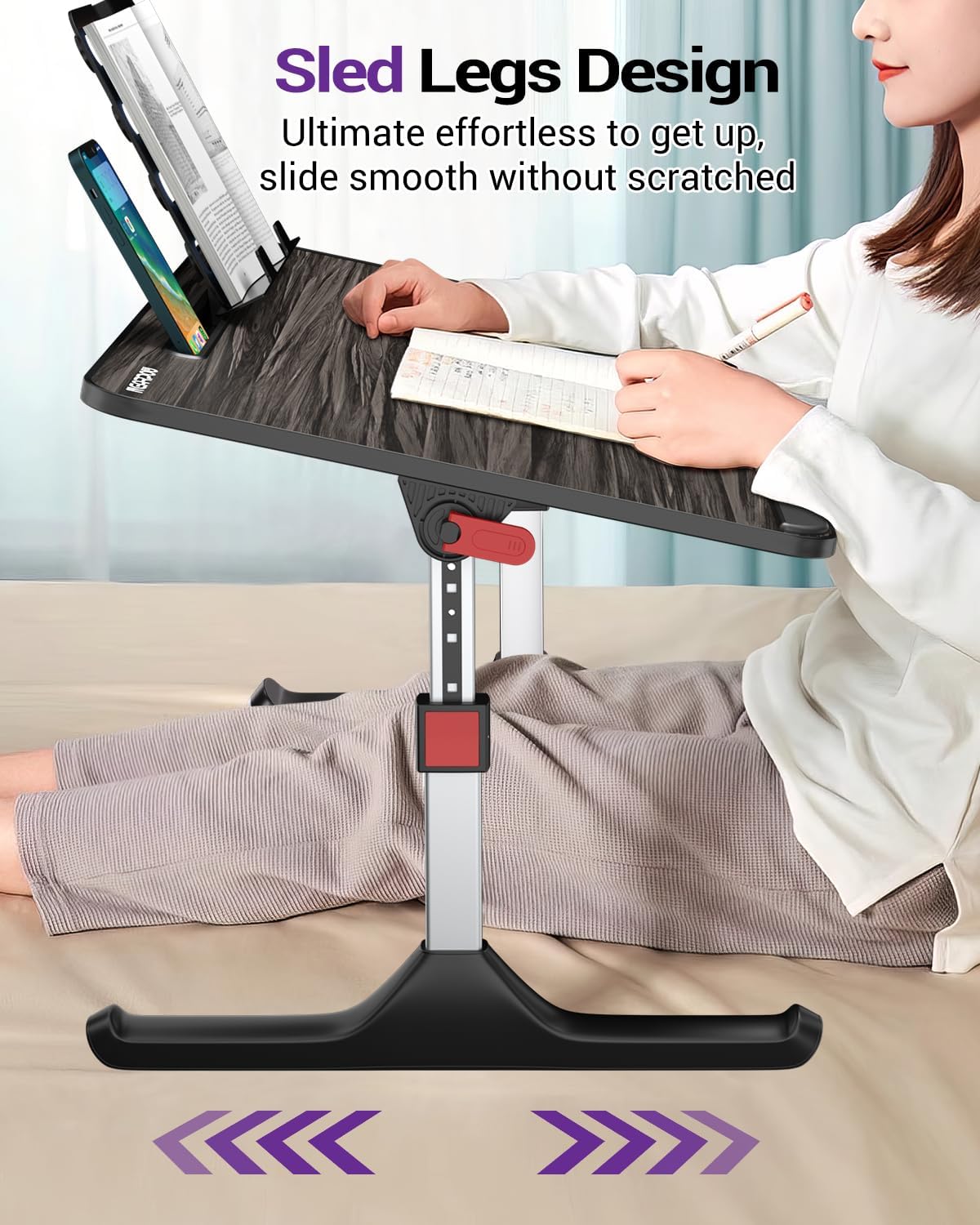 NEARPOW Laptop Desk for Bed, Adjustable Foldable Bed Table Lap Desk, Computer Tray Laptop Stand with Book Stand,Wrist Rest, Storage Drawer Foldable Lap Desk for Adults Kids Writing Work Study Couch