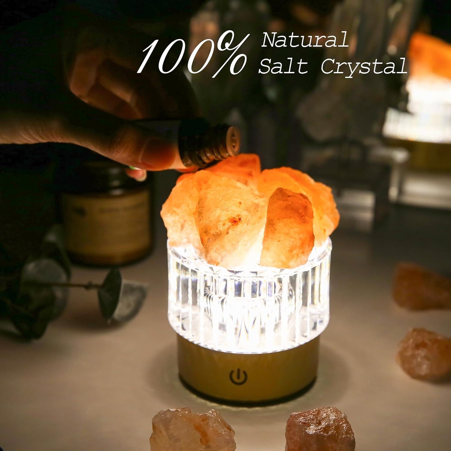 MYDAYS&DESIGN Salt Lamp Natural Pink Crystal Himalayan Salt Rocks, LED Light Dimmer with 3 Levels Cordless, Crystal Lamp Night Light Rechargeable for Room Home Decor Relaxation Ambiance