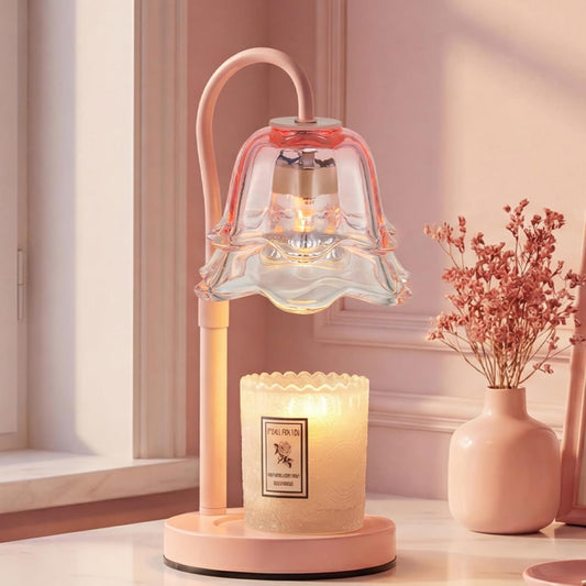 Candle Warmer Lamp with Timer: Pink Flower Candle Warming Lamp with 2 Bulbs Height Adjustable Wax Warmer Dimmable Coquette Preppy Room Home Decor Mothers Day Gift for Women