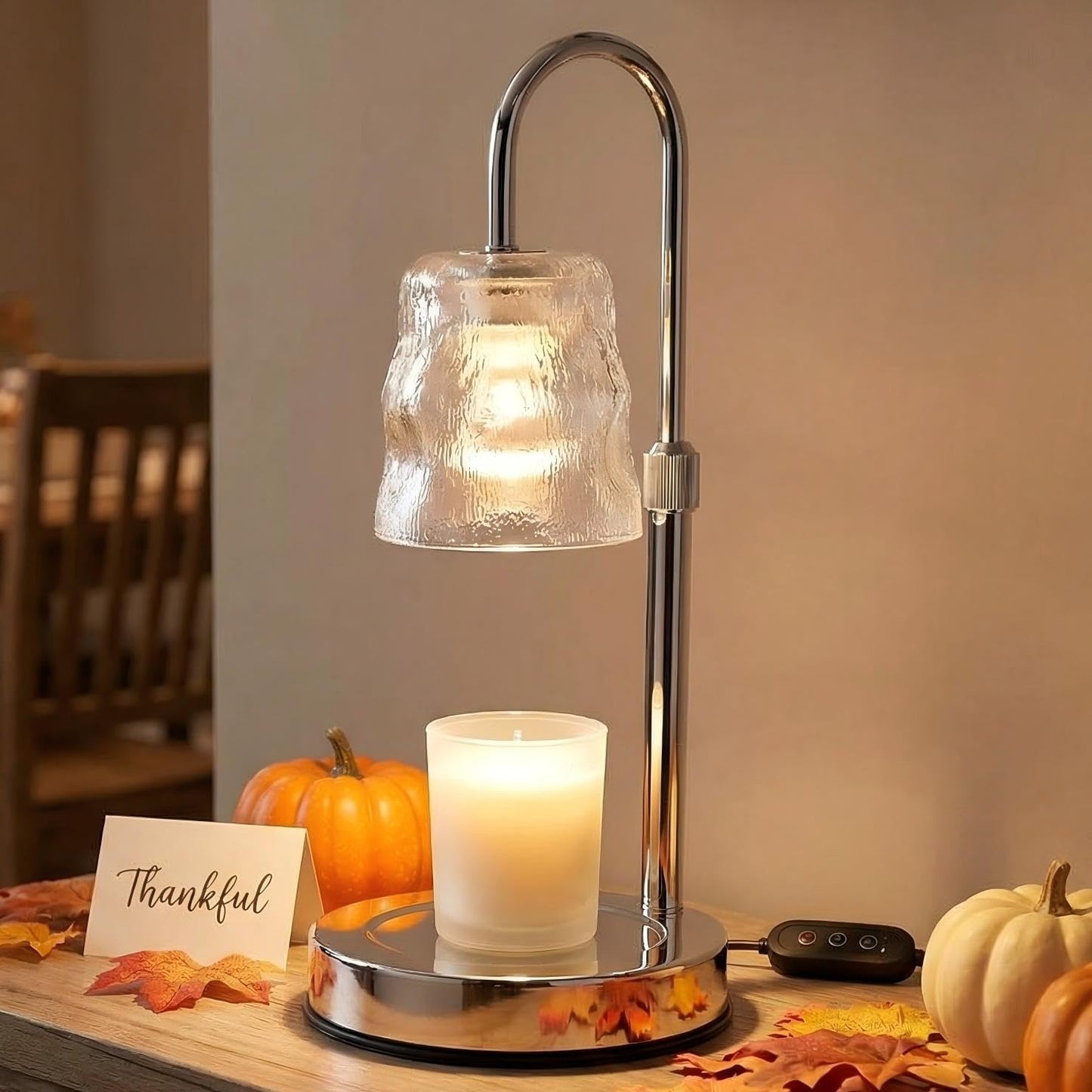 Candle Warmer Lamp with Timer & Dimmable,Candle Lamp Warmer with Ice-cracked Glass Shade,Gifts for Women valentine’s day, Adjustable Height Wax Warmer Lamp with 2 Bulbs for Jar Candles (Silver)