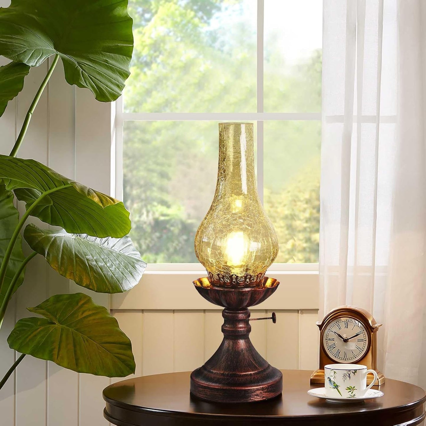 Vintage Table lamp Antique Rustic Farmhouse Desk Lamps Western Victorian Crackled Glass Design Bedside Lamps Living Room Bedroom Studio (Amber)