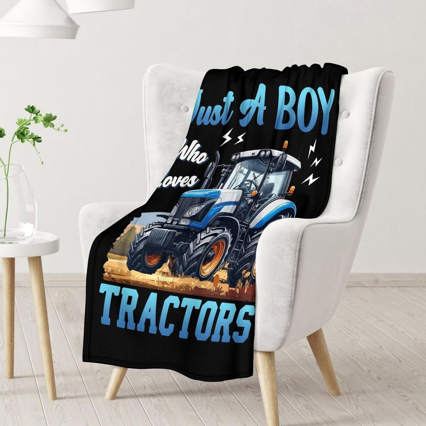 Kids Blanket, Tractor Blankets, 50 x 40 Inches Throws for Kids, Just A Boy Who Loves Tractors, Cozy Soft Black Truck Flannel Throws for Bed, Couch Sofa Party