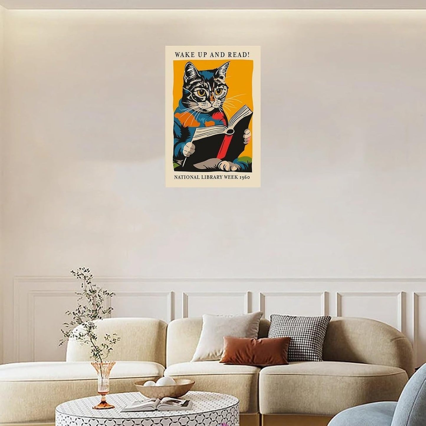 Cat And Book Poster Wall Art Canvas Print Office Bedroom Living Room Decor 16x24inch(40x60cm) Unframe-style