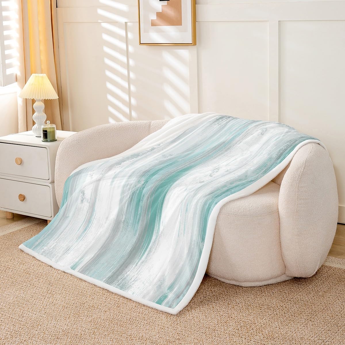 Feelyou Abstract Throw Blanket Modern Abstract Art Soft Fleece Sherpa Cozy Fuzzy Plush Warm Turquoise Gray White Fuzzy Plush Throw Turquoise 40"x50" for Bed Couch Living Room