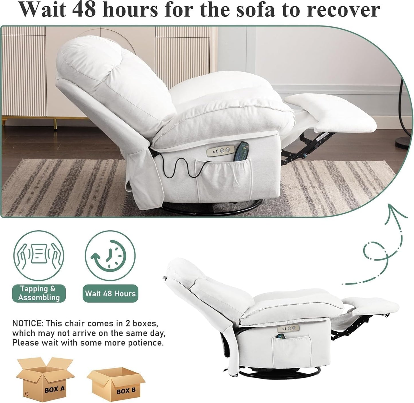 Power Recliner Chair with Massage and Heat Electric Swivel Rocker Recliners Chairs with USB Type-C for Adults Living Room Bedroom Home Theater
