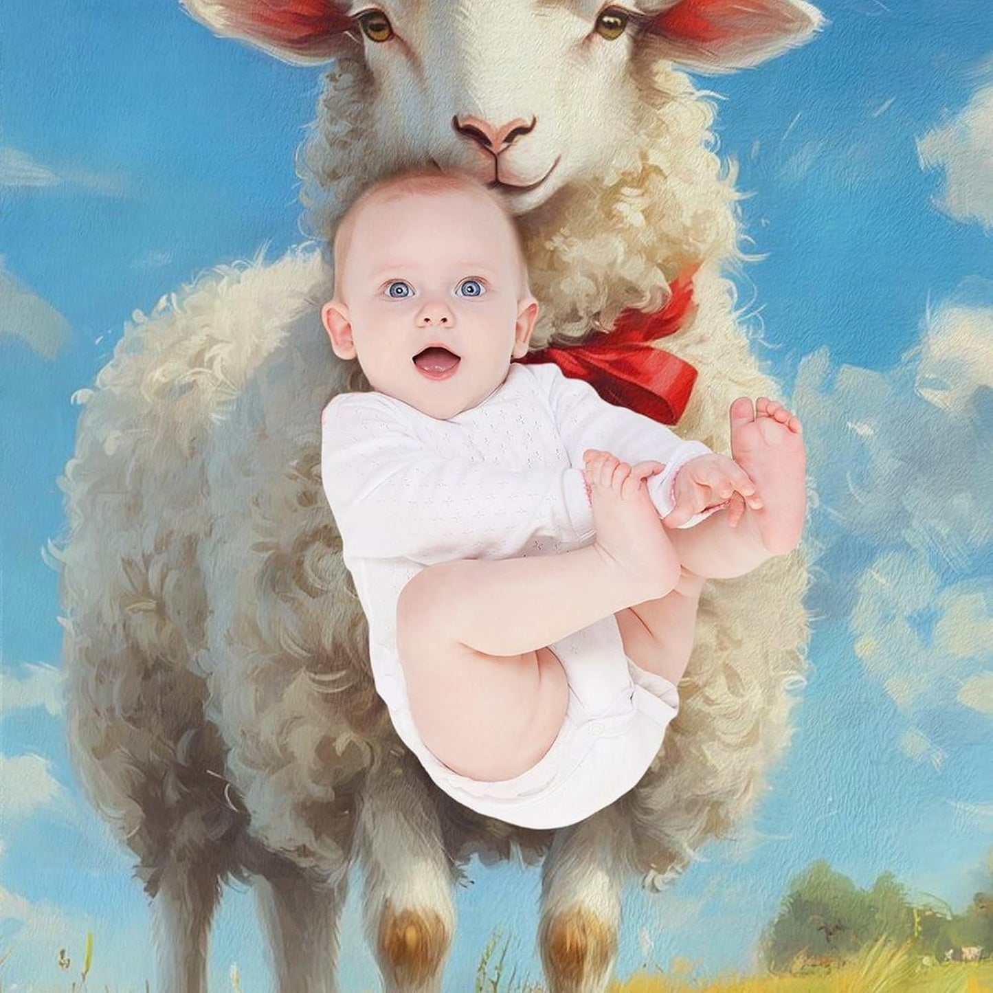 Sheep on A Grassy Field Throw Blanket for Couch Bed Plush Cozy Fuzzy Flannel Blanket for All Season 66"x90"
