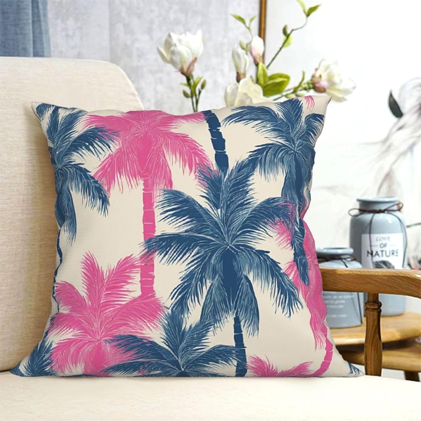All-Season Square Pillow Covers 18"X18", Palm Tree Pattern, Decorative Throw Pillow Covers for Sofa Bed Couch, Hidden Zipper Cushion Cover, Square Lumbar & Accent Pillowcases for Home Decor