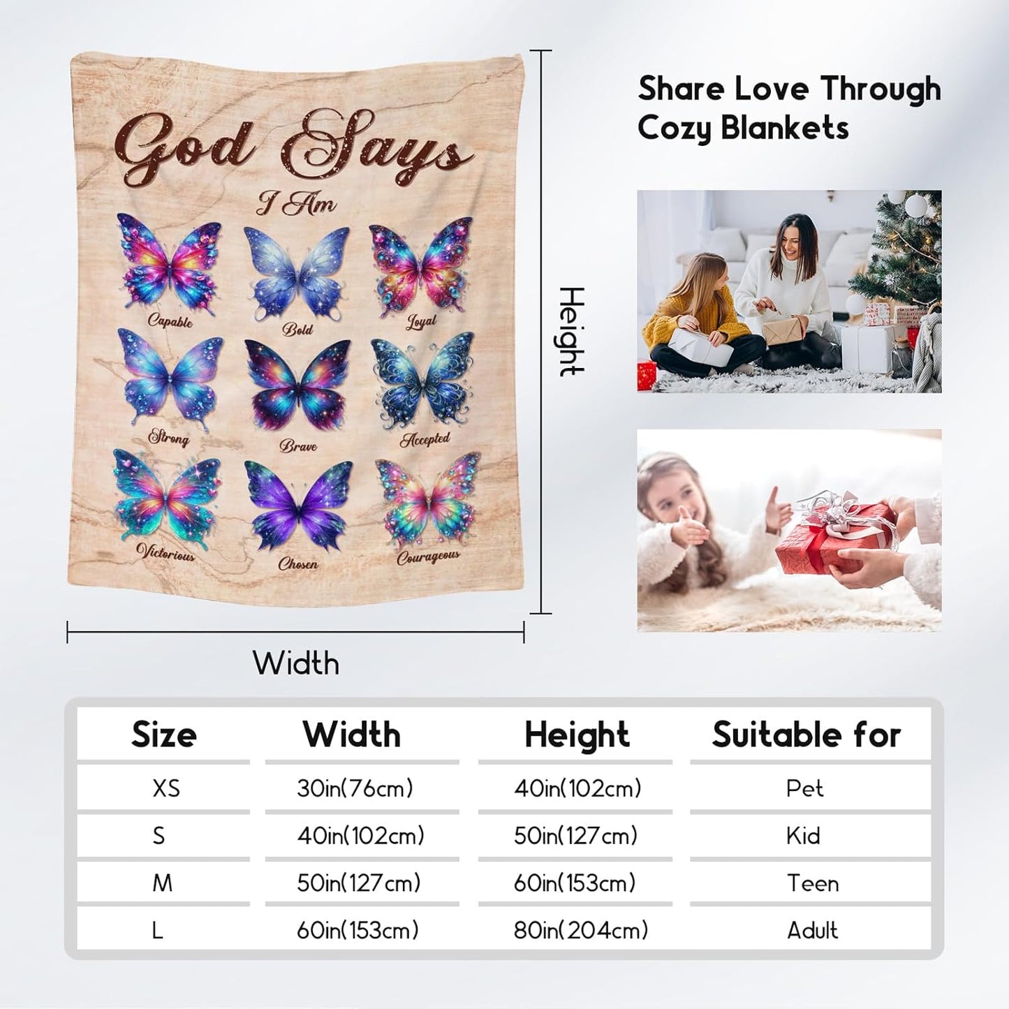 Butterfly Blanket Gifts - Soft Fleece Fuzzy Throw for Women & Girls, Kids - Inspirational Gifts, 40"x50"