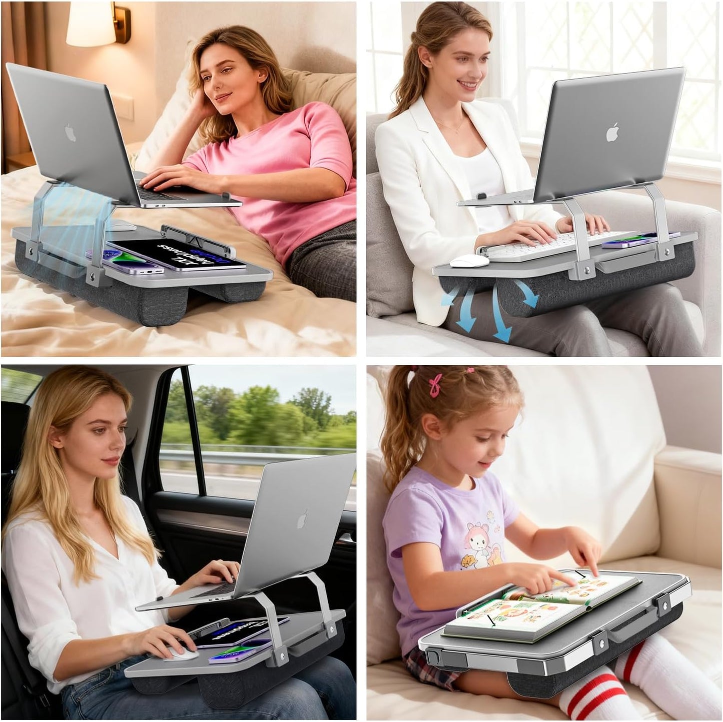 V-Hold Laptop Lap Desk with Foldable Stand, Lightweight Laptop Stand for Bed, Fits up to 17" Laptops & MacBook, Lightweight Lap Tray Table with Pillow Cushion for Bed & Couch