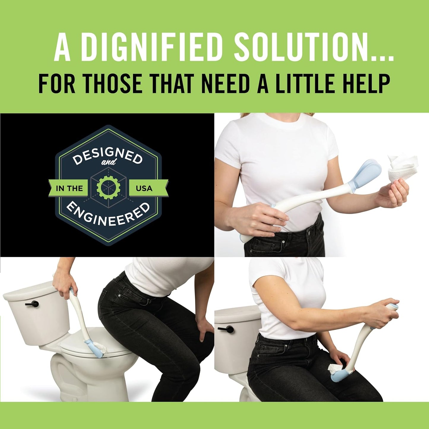 Juvo Toilet Aid - Personal Bottom Wiping Tool, Bathroom Mobility Aid for Disabled, Elderly, and Surgery Recovery - 18" long wand with hygienic cover