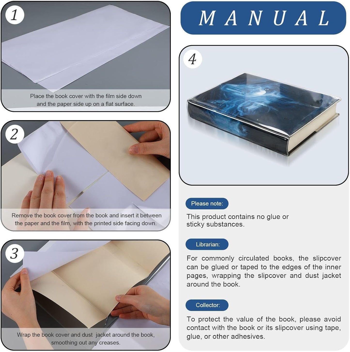20 Pcs 10" H x 21" L Fold-on Archival Book Jacket Covers Clear Archival Book Dust Cover Protective Sheets for Hardcover Librarian Collector(Height Not Adjustable)