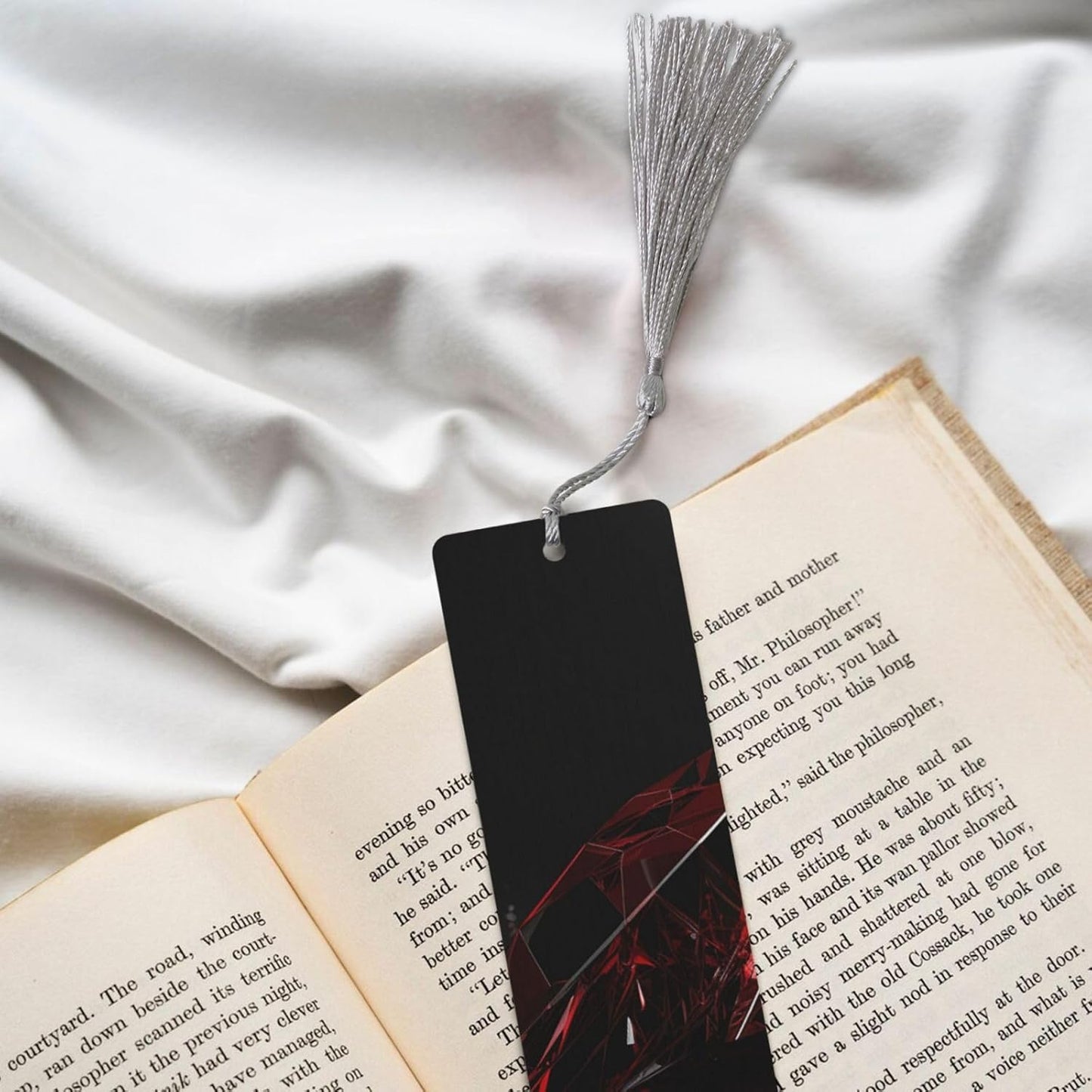 Red Irregular Glass Bookmarks Gifts for Women Men, Wooden Bookmarks for Book Lovers, Vintage Book Marks Ornaments with Tassel, Unique Personalized Reading Page Markers Gray