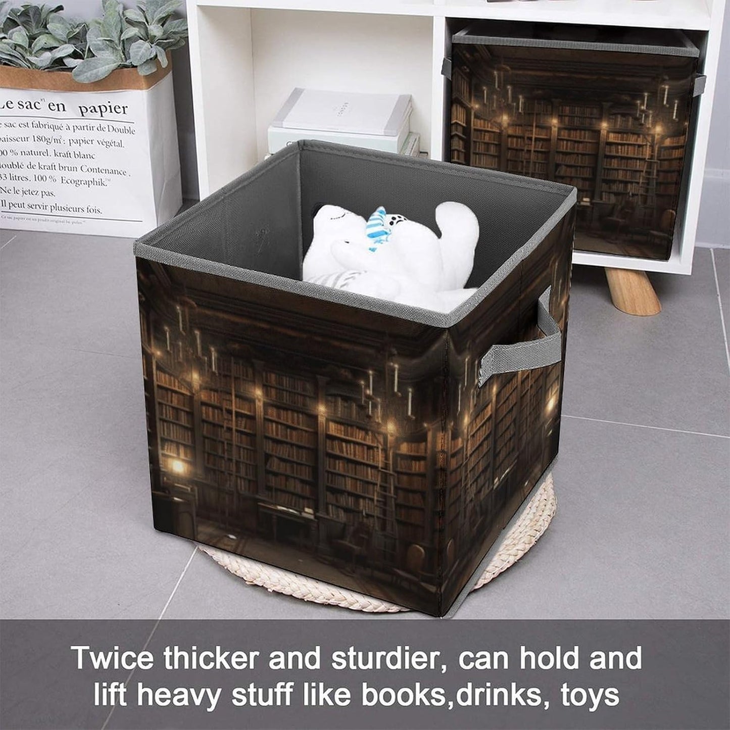 Book Room Mysterious Library Storage Bins with Handles Fashion Large Storage Cubes Sturdy Foldable Storage Boxes Space-Saving Storage Baskets for Home Office Clothes Closet Organizers
