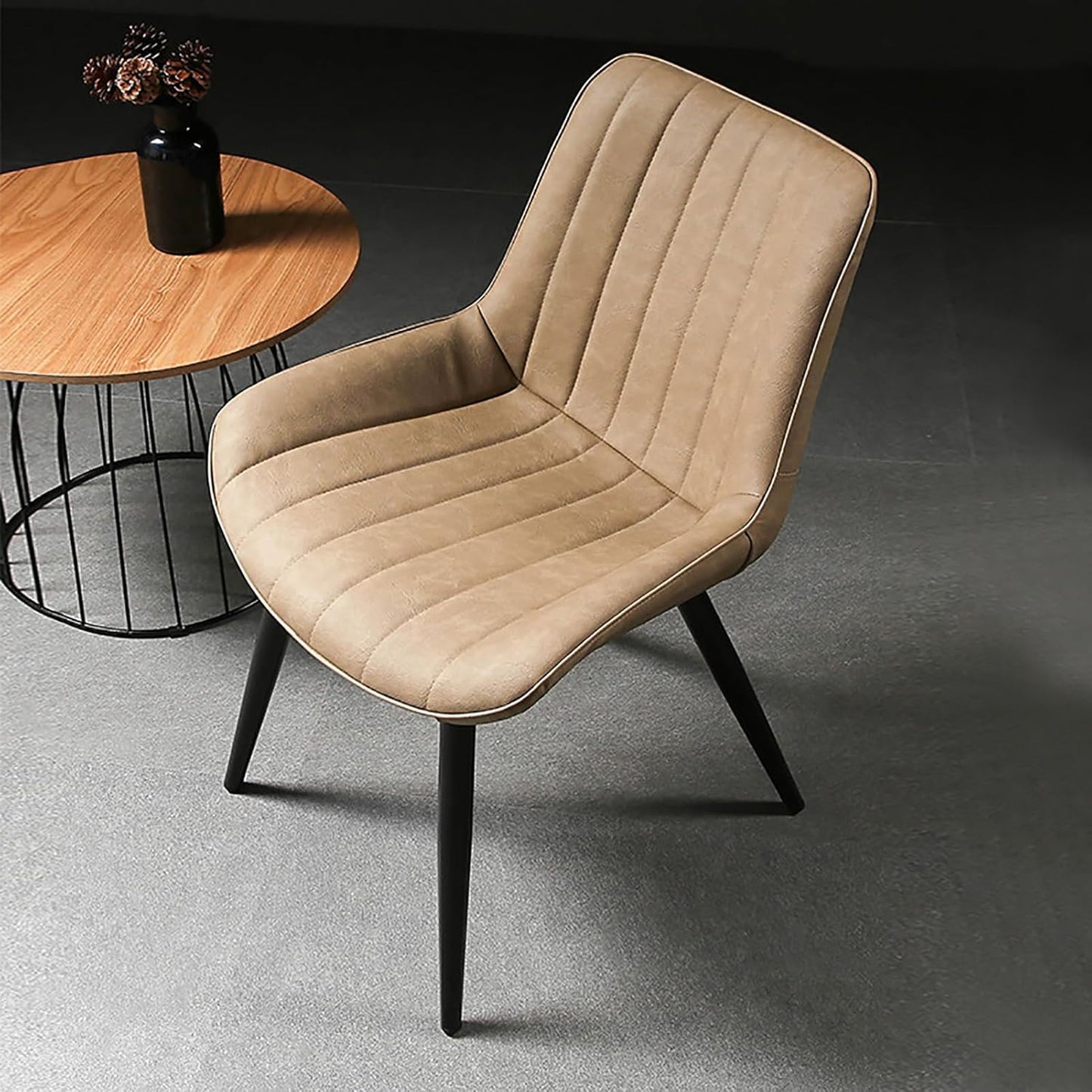 Dining Chairs Vintage Kitchen Counter Chairs Lounge Leisure Living Room Corner Chairs with Metal Legs Pu Leather Seat and Backrests/Black/E