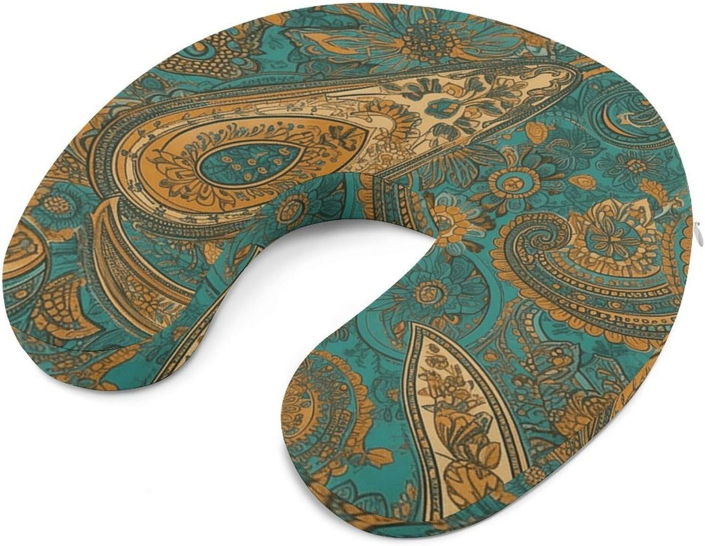 Yellow Paisley Pattern Neck Pillow Memory Foam U Shaped Pillows Portable Pillows for Shoulder Travel Head Support Pillow with Concealed Zipper for Airplane Car Home Office