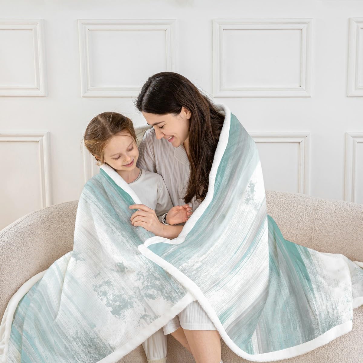 Feelyou Abstract Throw Blanket Modern Abstract Art Soft Fleece Sherpa Cozy Fuzzy Plush Warm Turquoise Gray White Fuzzy Plush Throw Turquoise 40"x50" for Bed Couch Living Room