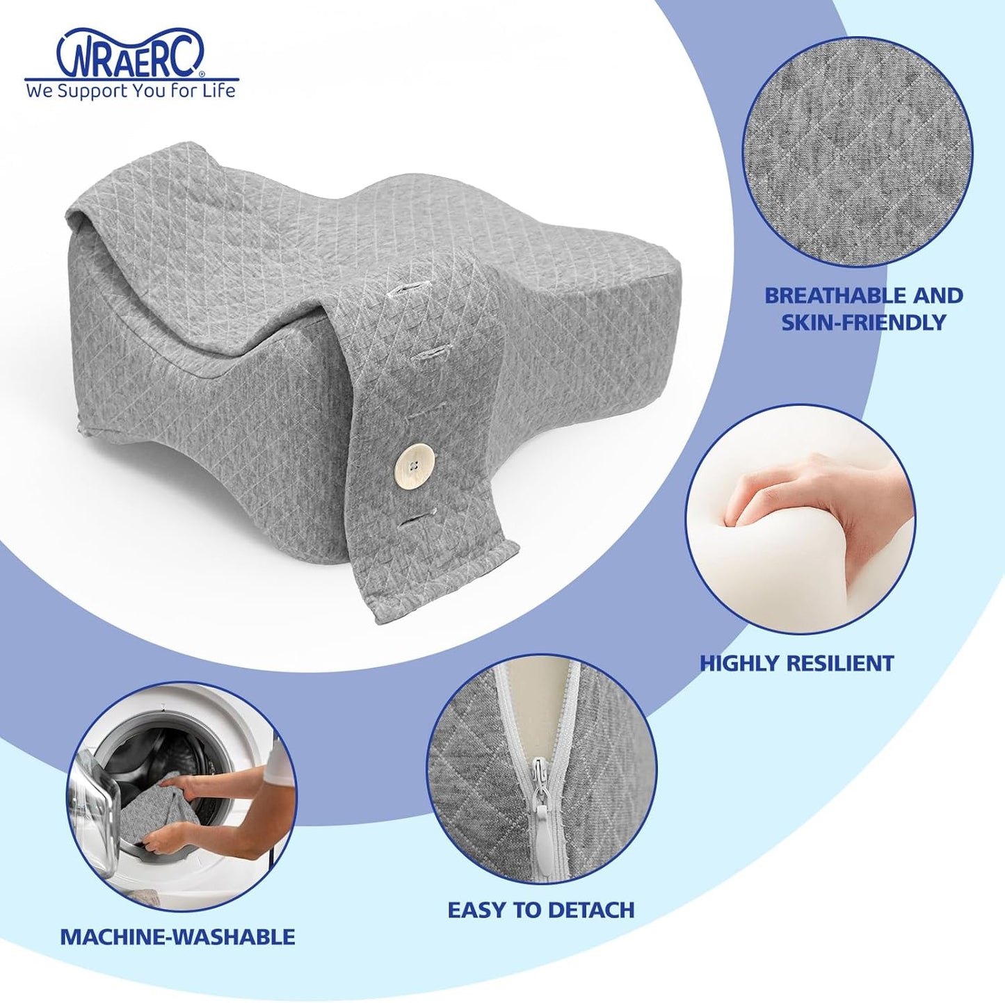 Knee Pillow for Side Sleepers, Memory Foam Leg Pillow for Sleeping Blood Circulation & Elevating Spine Aligning, Relief for Sciatica, Back, HIPS, Knees, Joints, Support for Surgery Recovery
