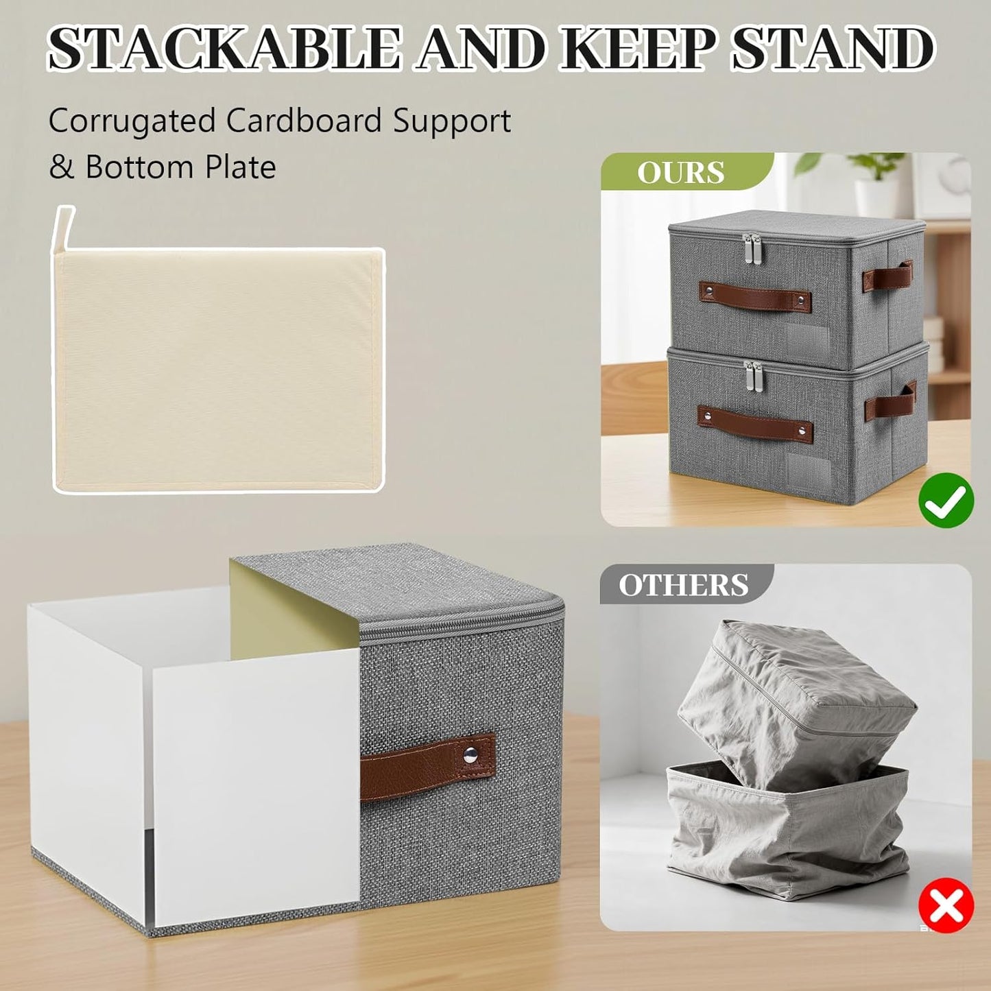Lucky Monet 1PCS Storage Bins with Zipper Lids 10"x8"x7" Foldable Lidded Fabric Storage Boxes Baskets Cotton Linen Closet Shelf Clothes Organizer Container with Handles & Label Pocket (Grey, Small)